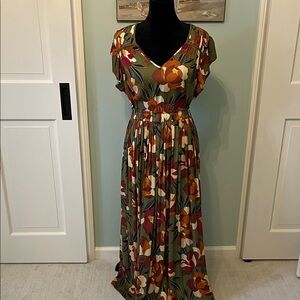 DR2 Green Orange Ivory & Cranberry  Floral Maxi Skirt Set versatile 2 piece!